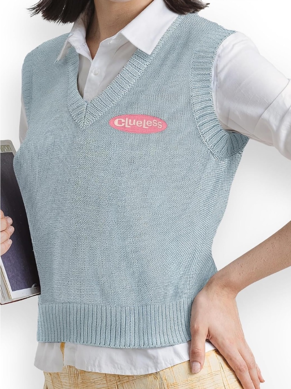 Light Blue V-Neck Knit Sweater Vest - Clueless Patch
